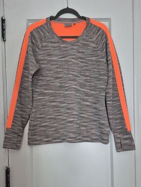Athleta Snowscape Quilted Crew Neck Pullover Gray Orange Sweatshirt